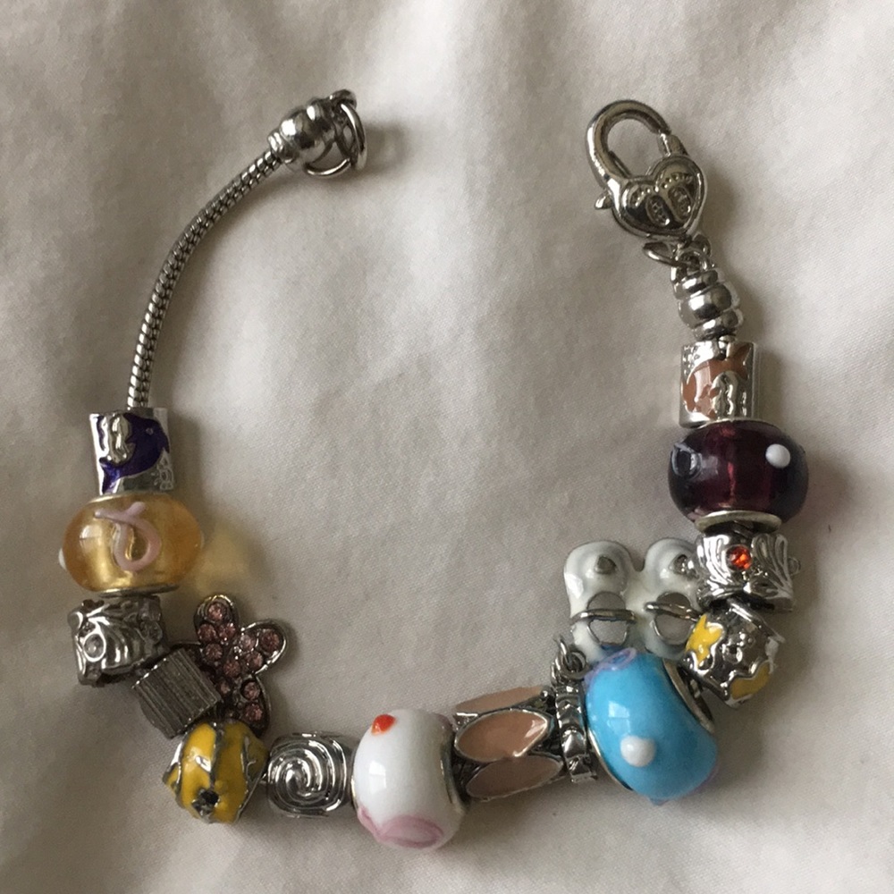 Silver tone charm bracelet